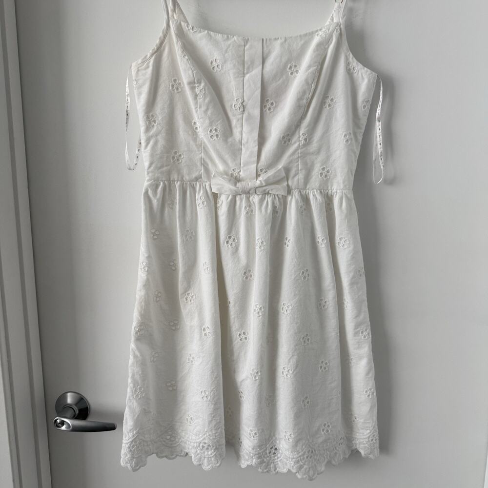 Lilly Pulitzer Antonia Eyelet Dress Womens White Bow Scalloped Hem Sun Mini